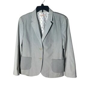 Brooks Brothers‎ Red Fleece Blazer Women's Size 14 Stripe Check Gray #ST13-5